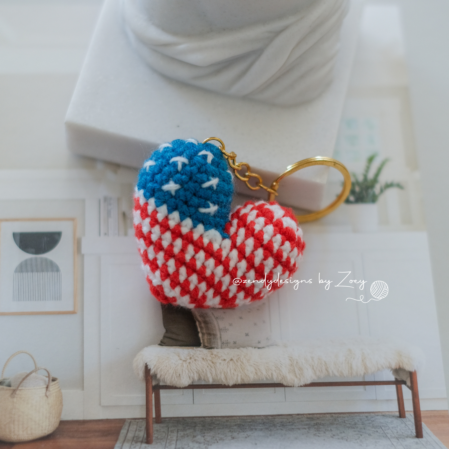 American Flag inspired Heart Keychain